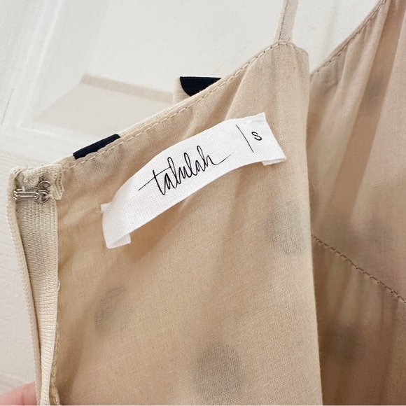 NEW Talulah Cannes Polka Dot Maxi Dress Tan Navy Blue Poplin sz Small - Picture 7 of 8